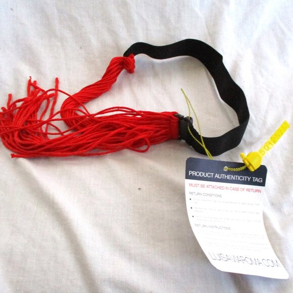 NWT LUISA VIA ROMA Luxury Braid Rope BELT BLACK Red Fringe Tassel main image 5